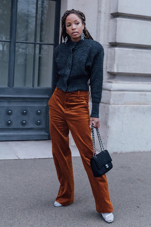 Calça de veludo cotelê feminina inverno