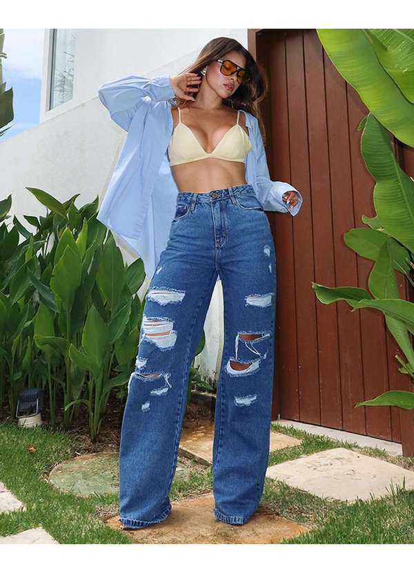 calça jeans cintura alta rasgado
