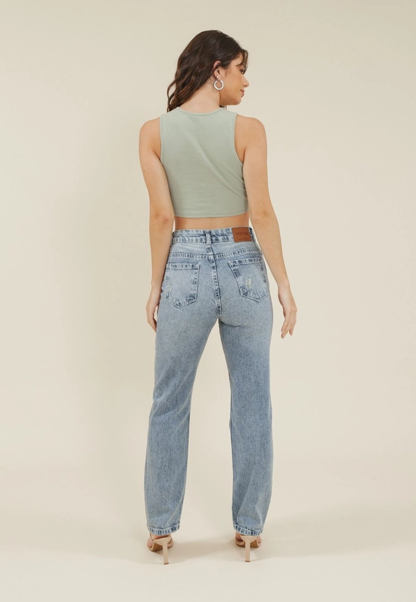calça jeans cintura alta rasgado