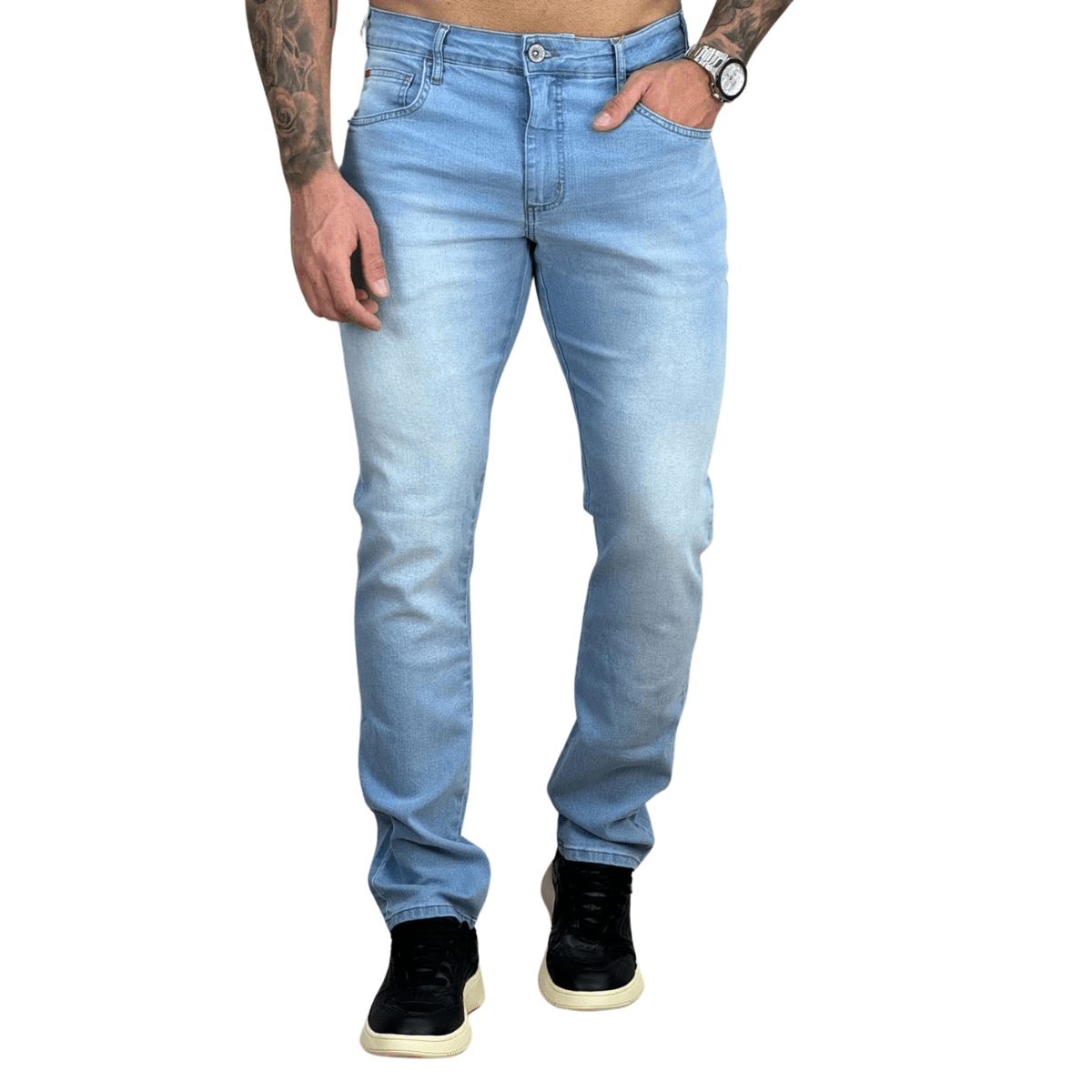 Calça jeans clara masculina reta