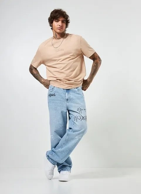 Calça jeans masculina 100% algodão
