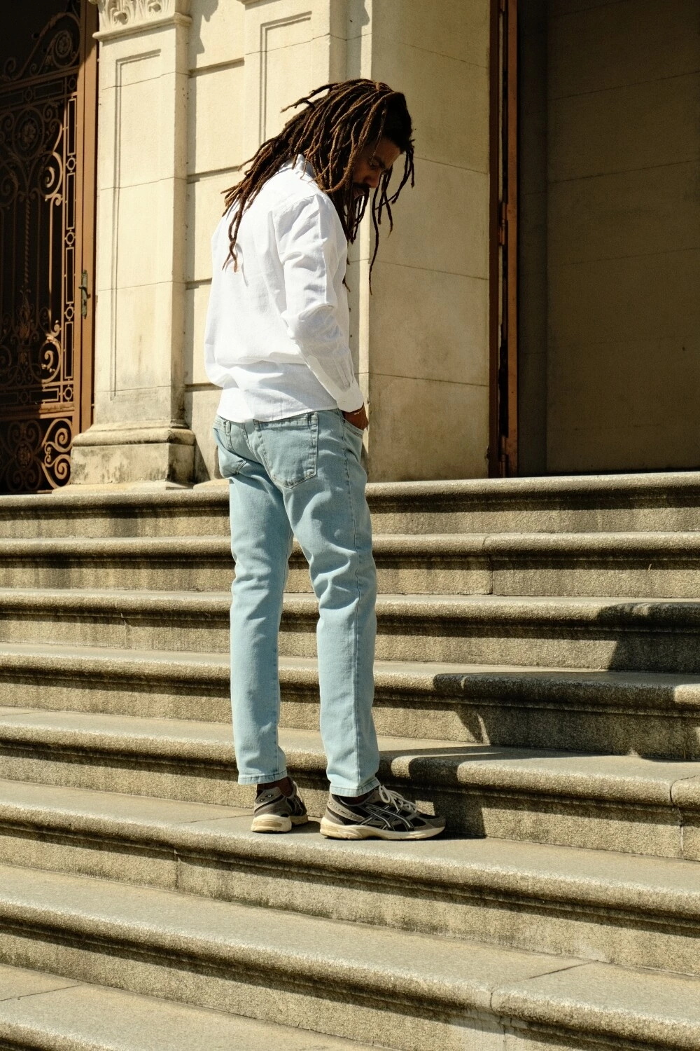 Calça jeans clara masculina skinny