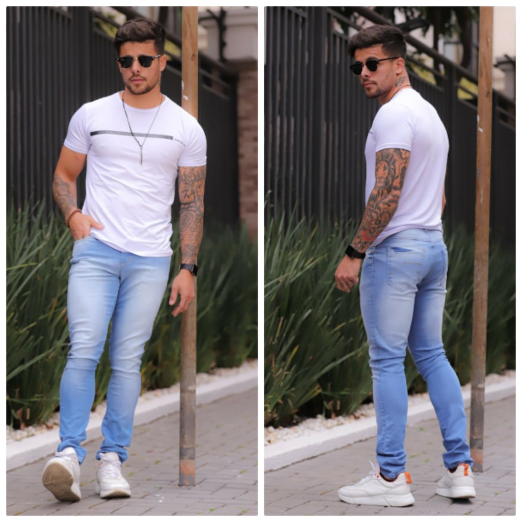 Calça jeans masculina 100% algodão
