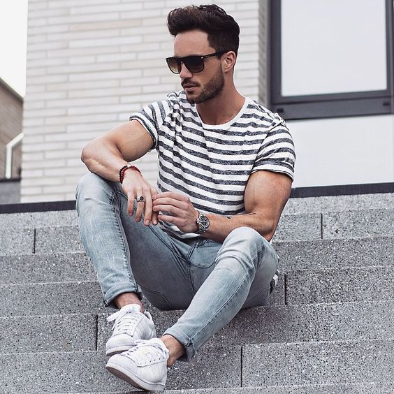 Calça jeans clara masculina skinny