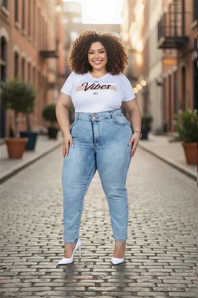 calça jeans plus size com barra skinny
