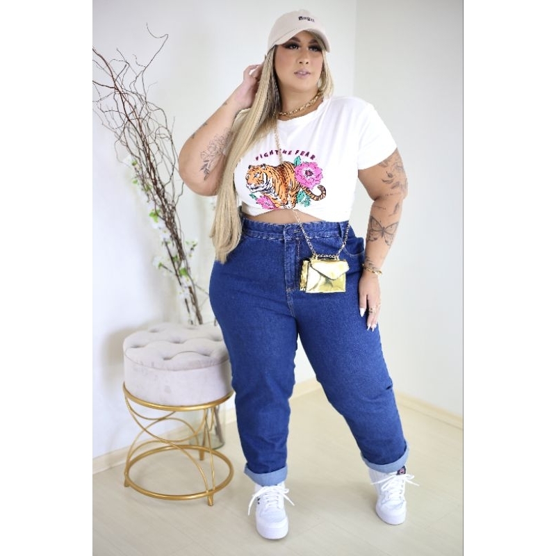 calça jeans plus size skinny cintura alta