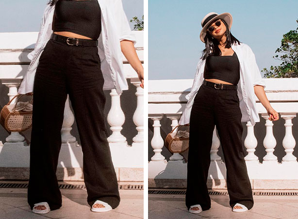 Calça pantalona preta de crepe