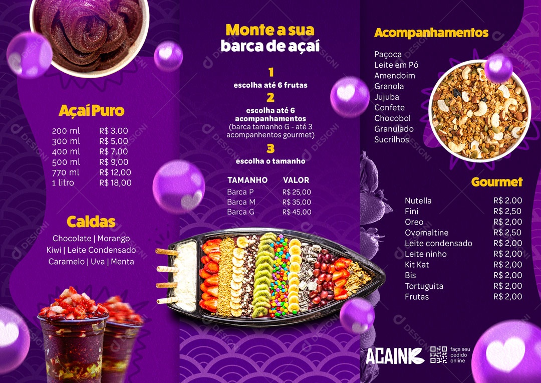 cardápio açaí personalizado