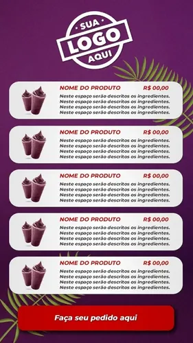 cardápio açaí com frutas