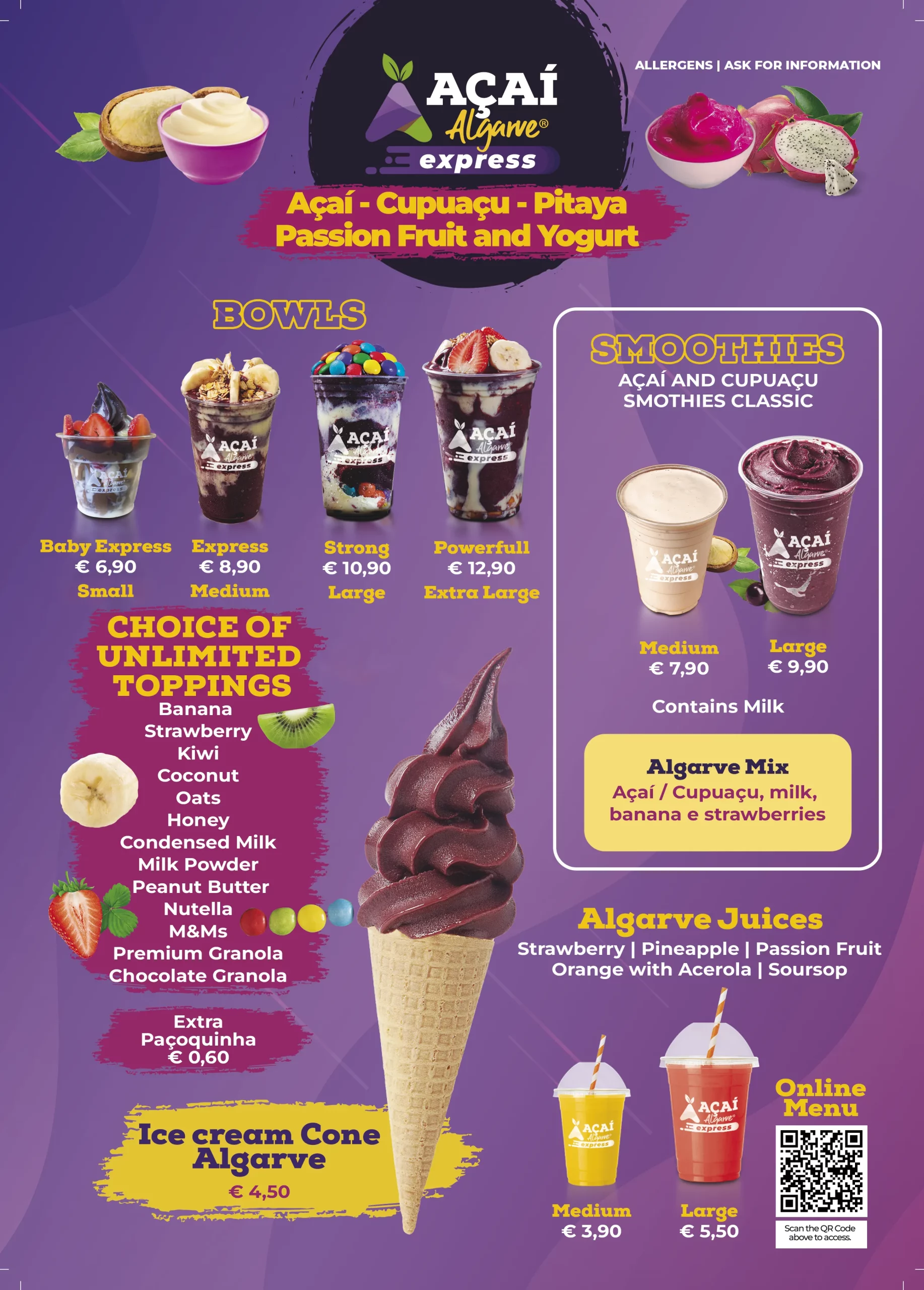 cardápio açaí com cupuaçu