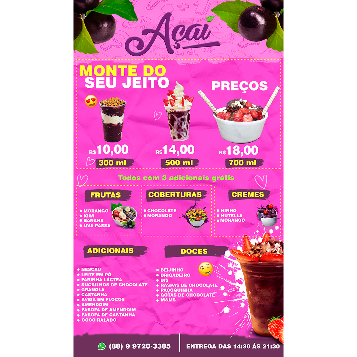 cardápio açaí moderno