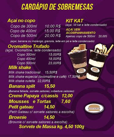 cardápio açaí com fotos