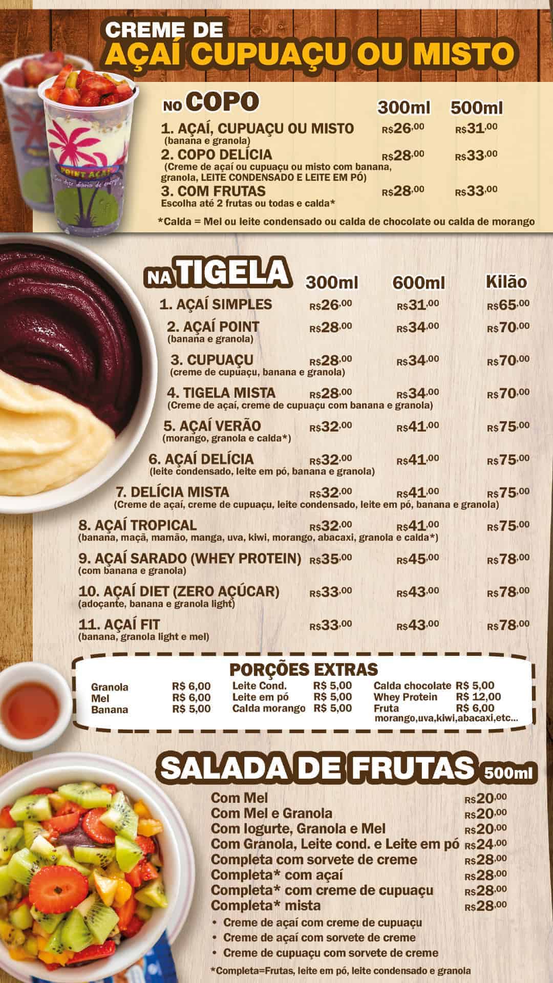 cardápio açaí com promoções