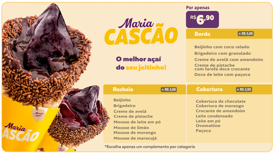 cardápio açaí para viagem