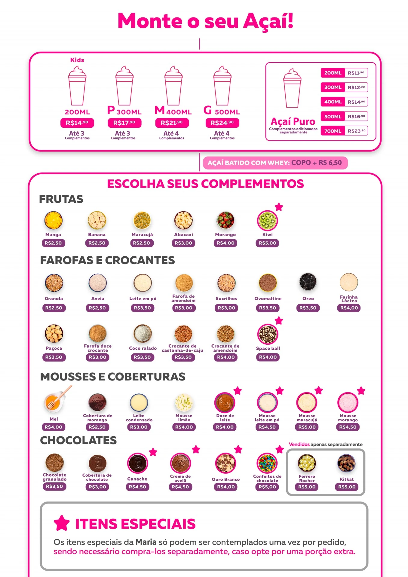 cardápio açaí fit