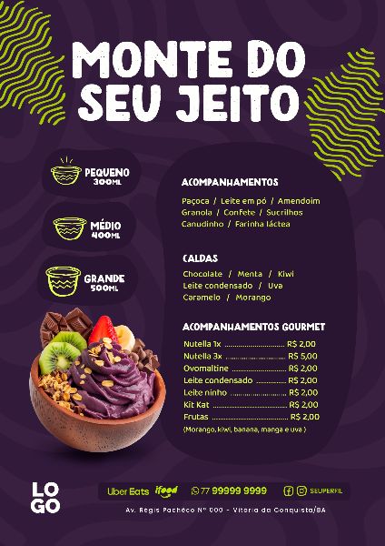 cardápio açaí combos