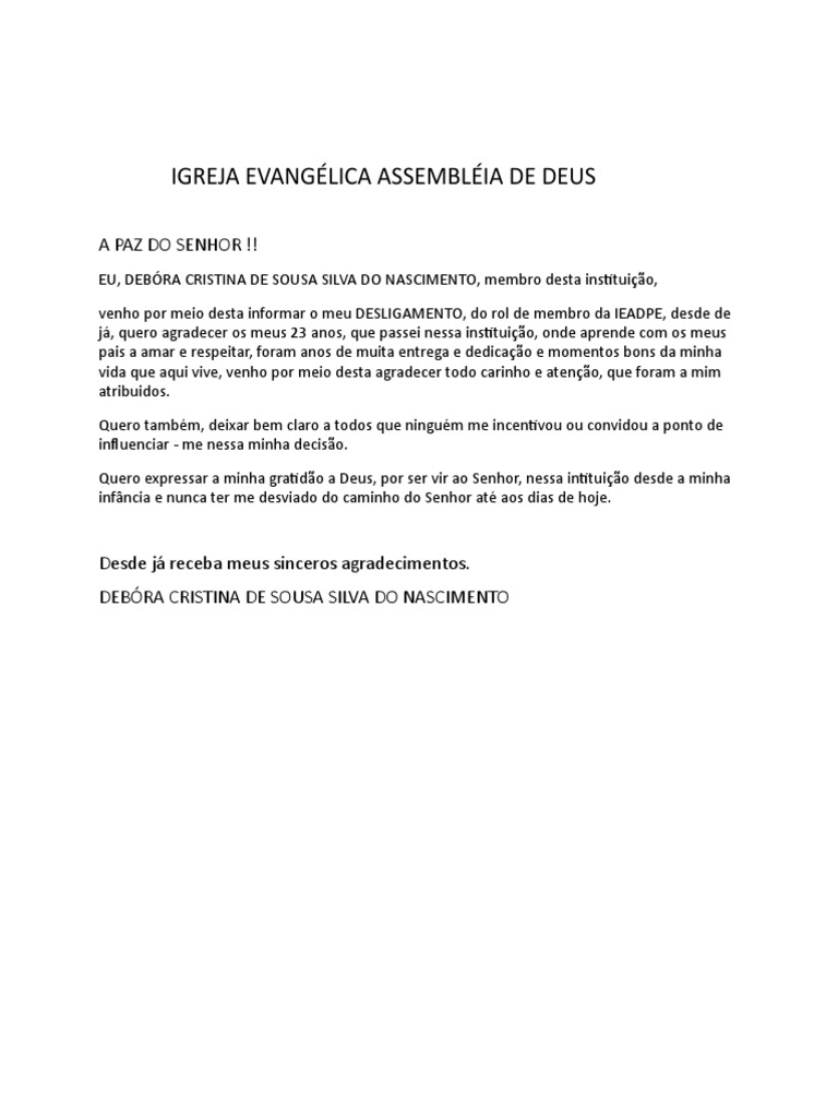 carta de renúncia ministerial