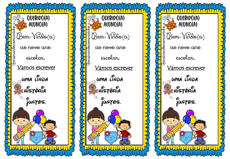 cartão de boas vindas personalizado para alunos