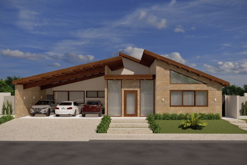 casa com telhado embutido e garagem