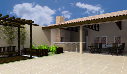 casa com área gourmet na frente e piscina