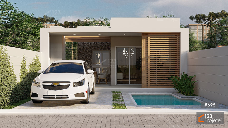 projeto de casa térrea com área gourmet na frente