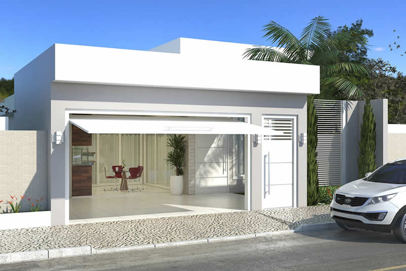 fachada de casa com área gourmet na frente