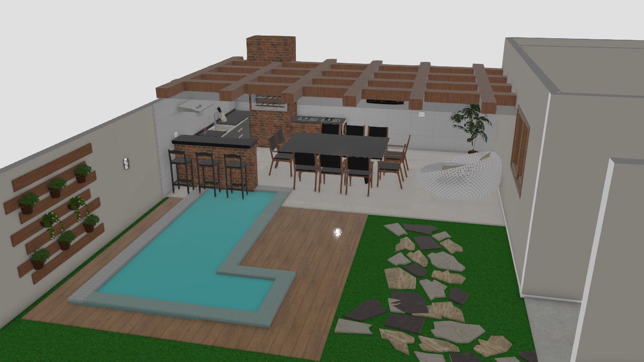 casa com área gourmet na frente e piscina