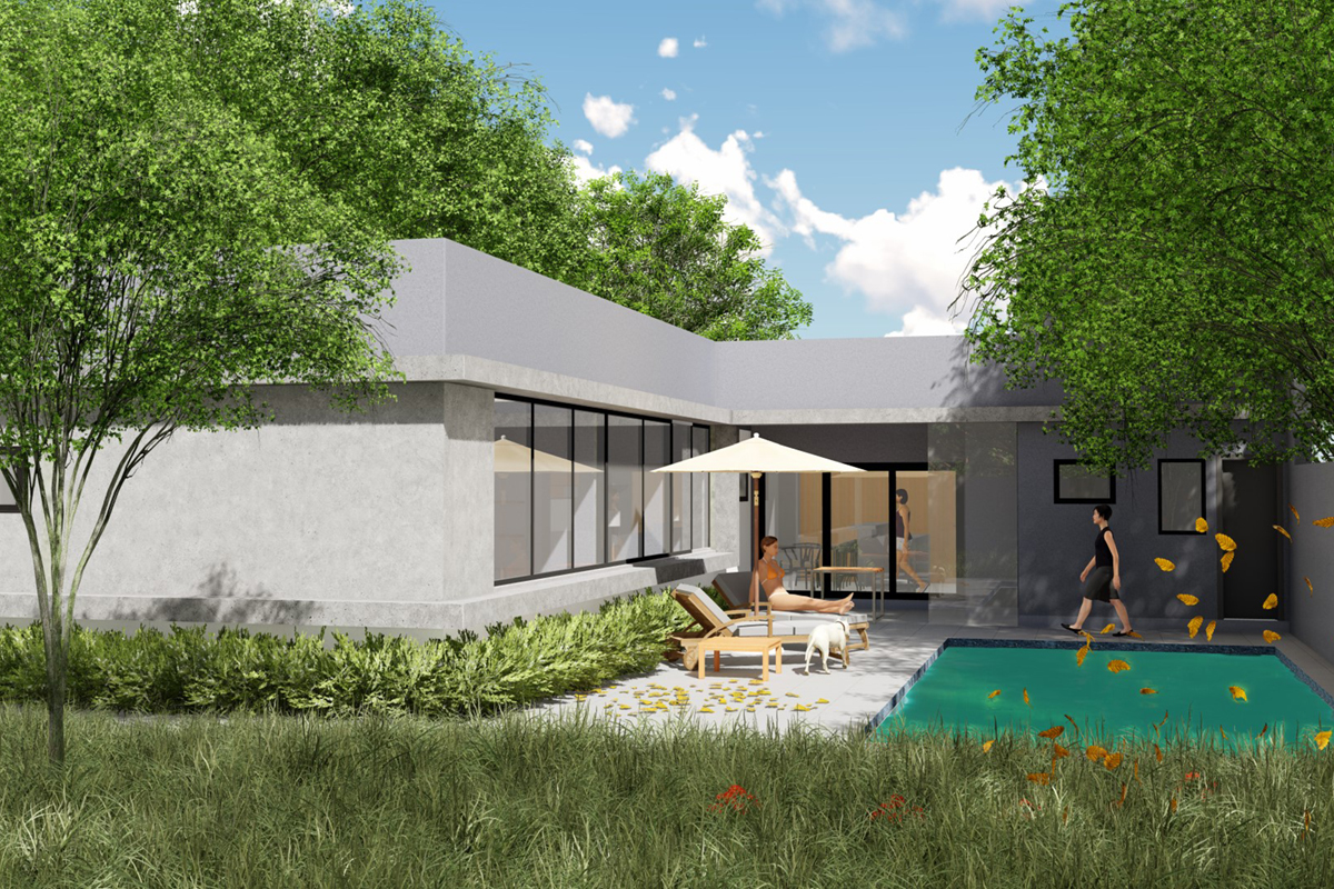 Casa em L com piscina