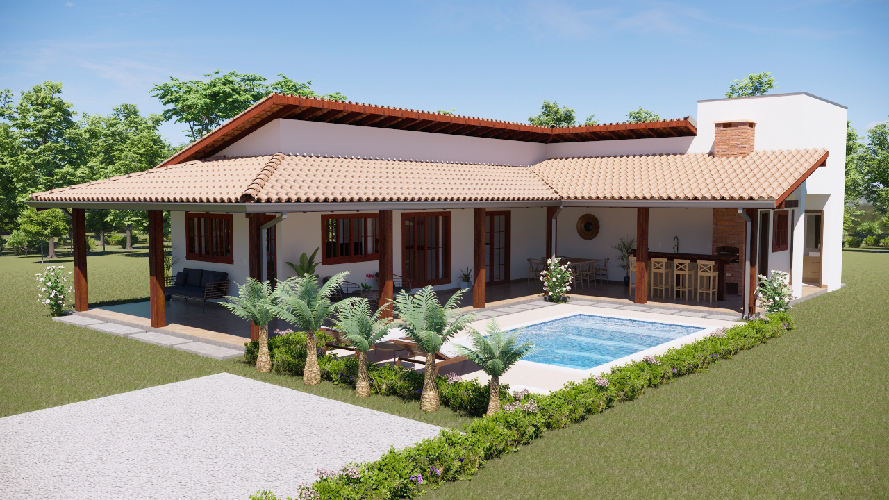 Casa em L com varanda gourmet