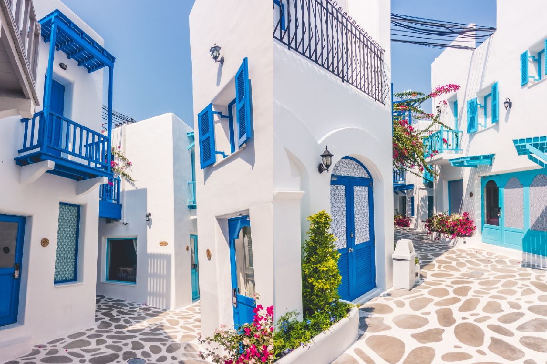 casas brancas e azuis