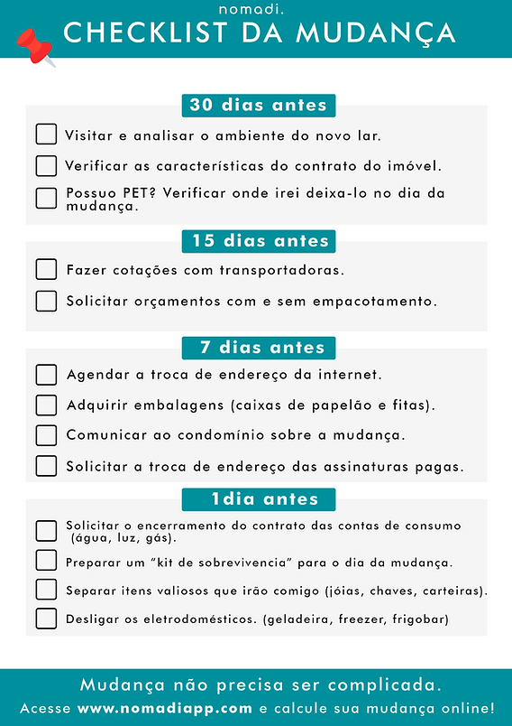 checklist mudança de residencia
