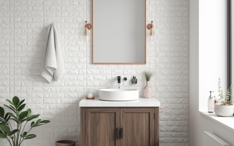 ideias de banheiro escandinavo com subway tile