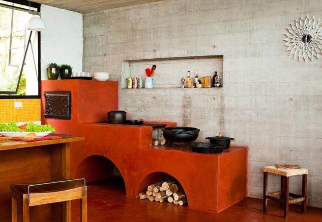 ideias bancada concreto aparente cozinha moderna