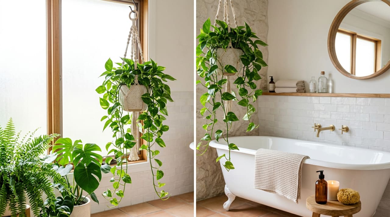 ideias criativas jiboia banheiro decoração