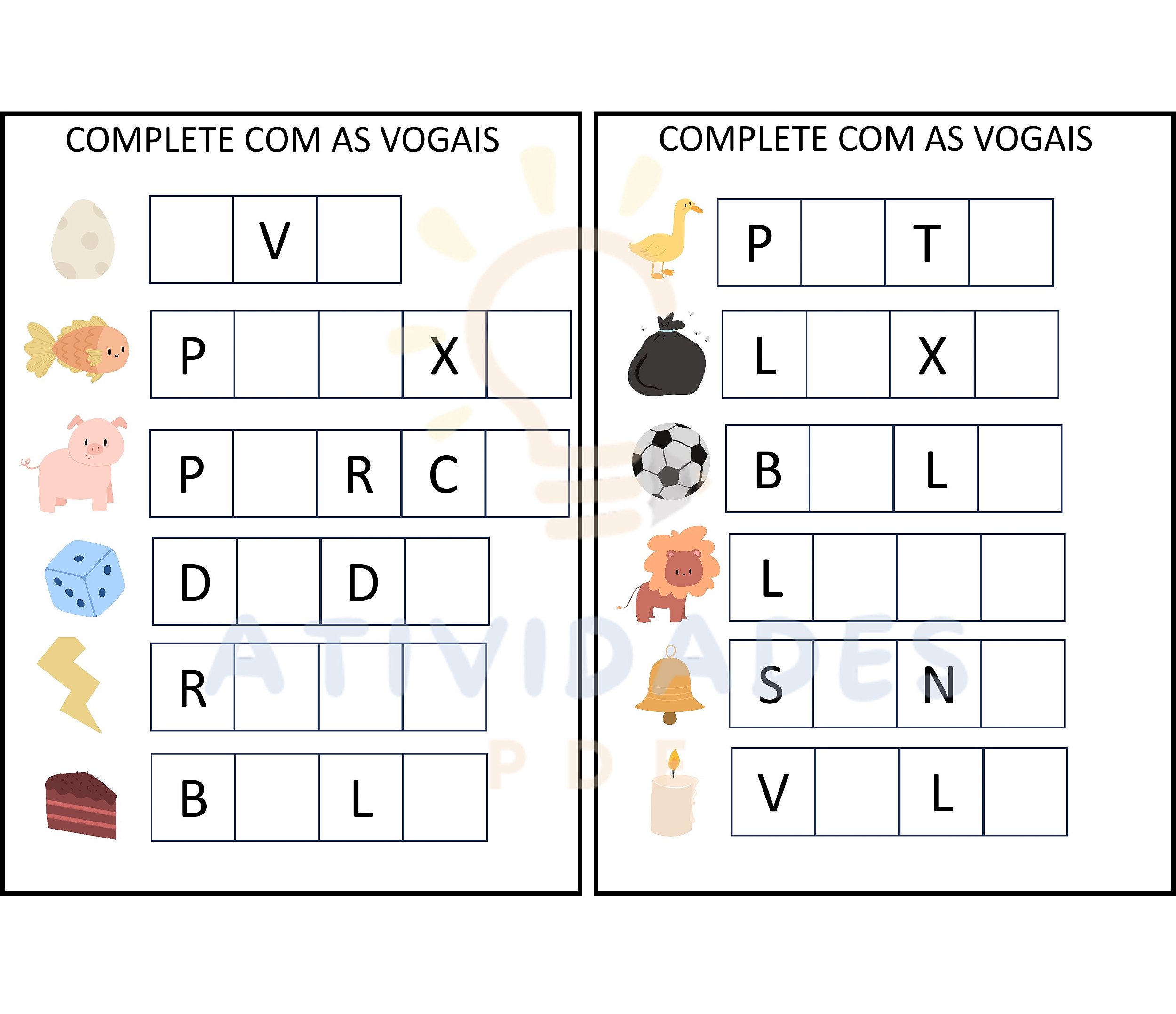exercícios de vogais para educação infantil