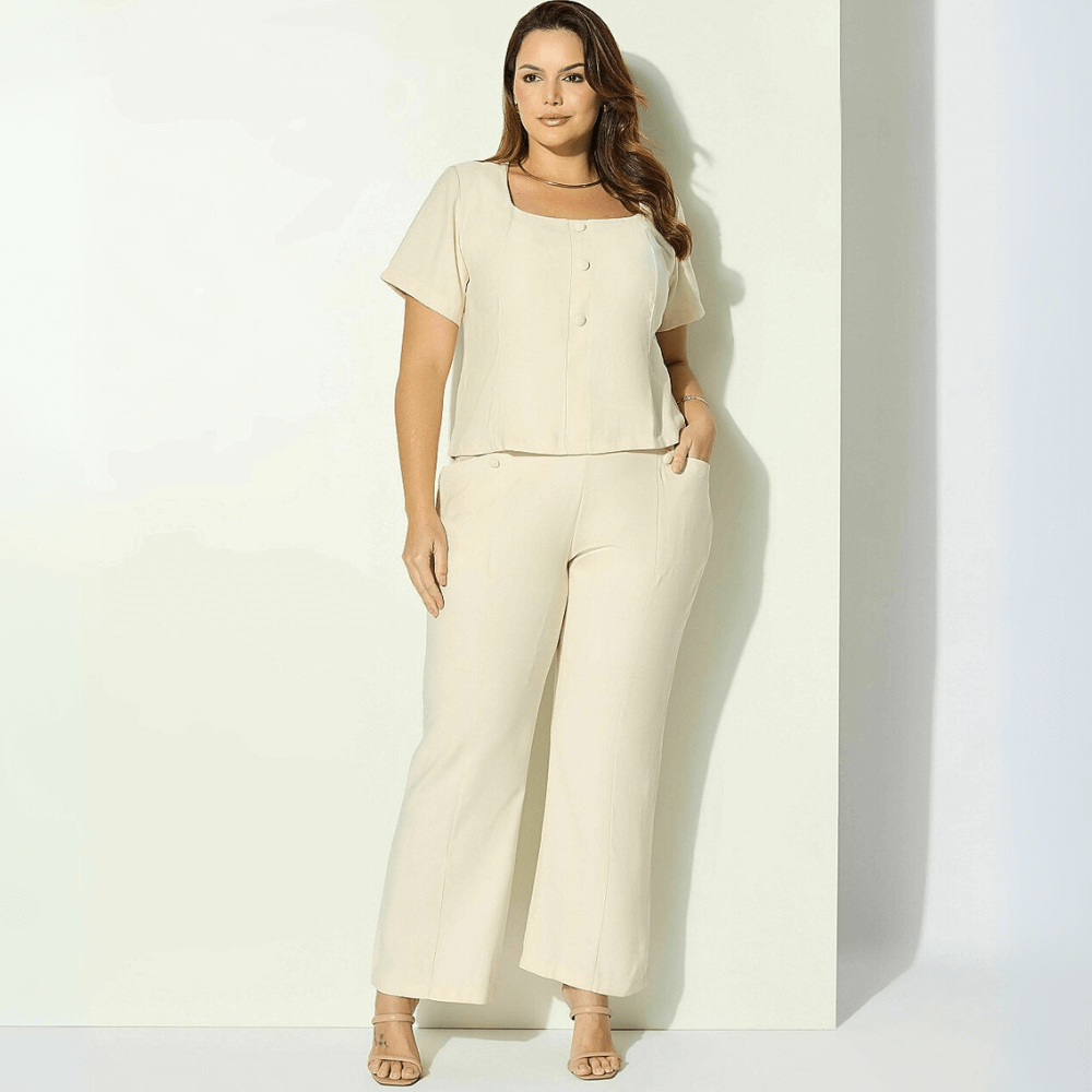 Conjunto alfaiataria feminino plus size branco