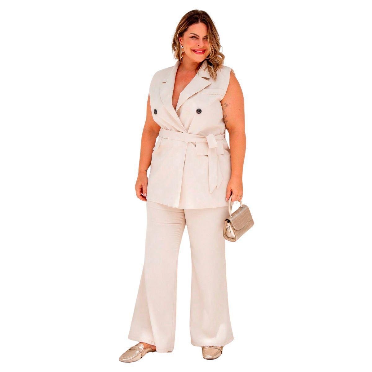 Conjunto alfaiataria feminino plus size com blazer acinturado