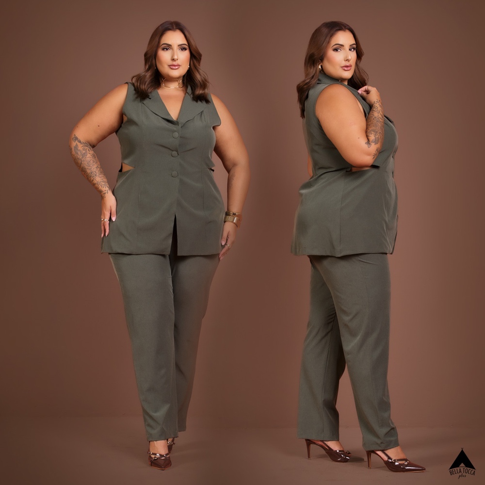 Conjunto alfaiataria feminino plus size branco