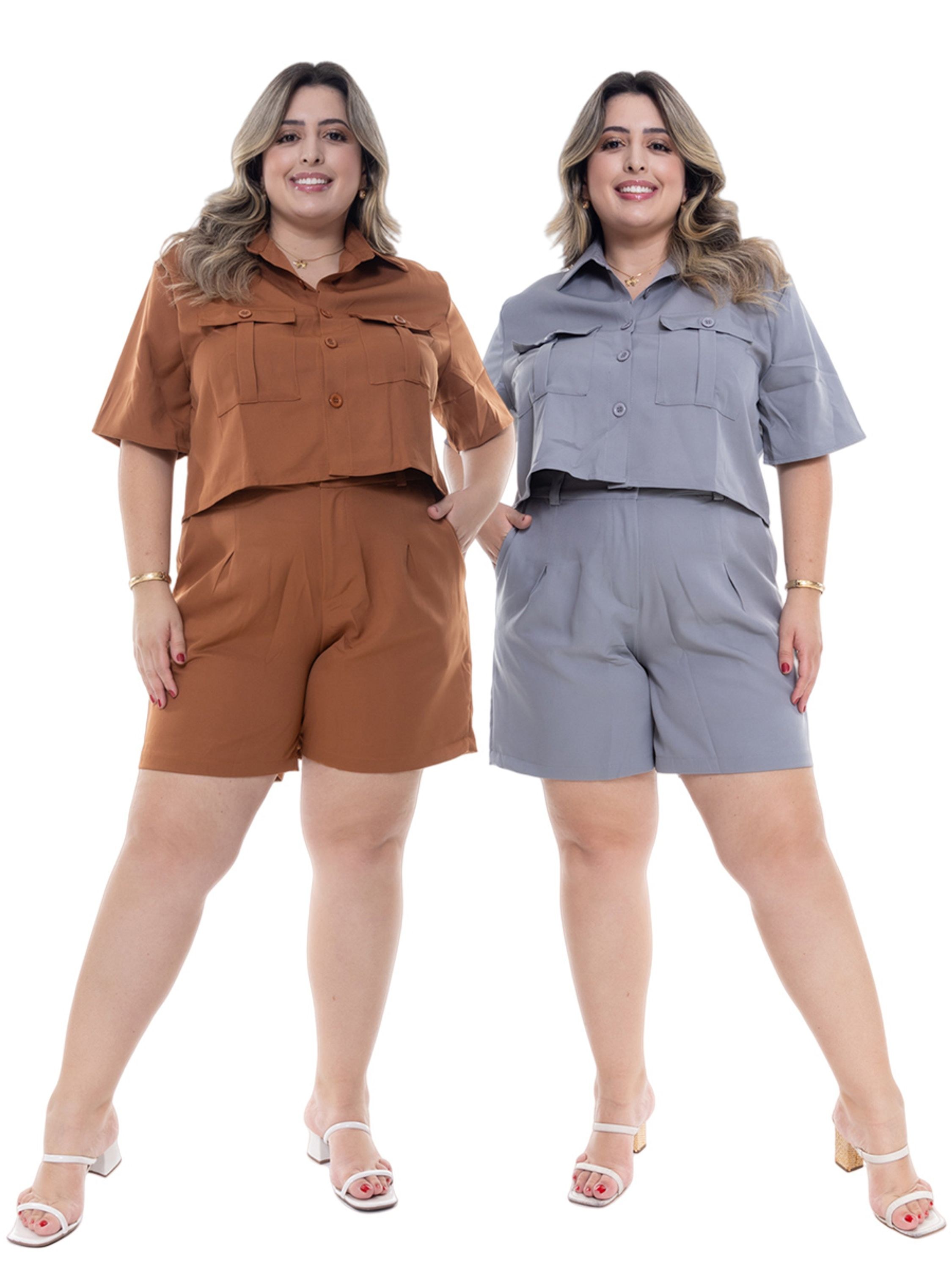Conjunto alfaiataria feminino plus size com calça pantalona