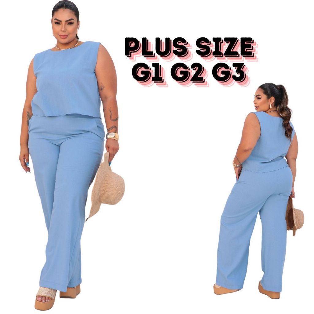 Conjunto alfaiataria feminino plus size linho