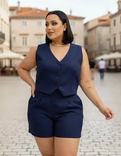 Conjunto alfaiataria feminino plus size crepe