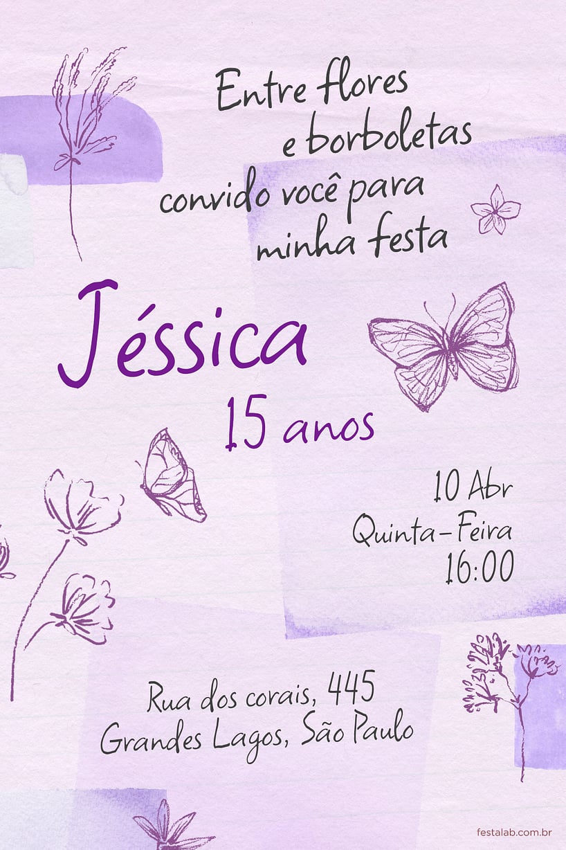 convite borboleta roxa aniversário