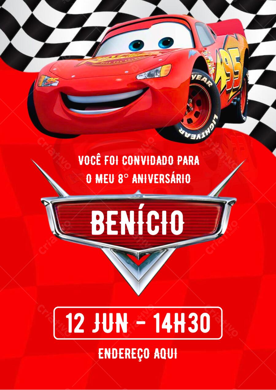 convite aniversário mcqueen digital
