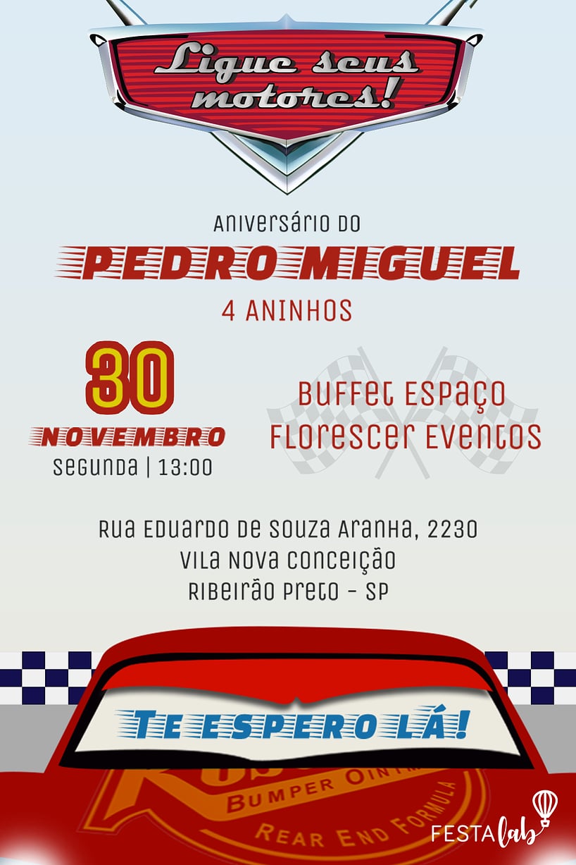 convite relâmpago mcqueen animado