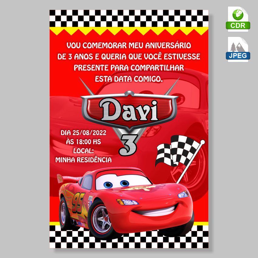 convite carros disney aniversário