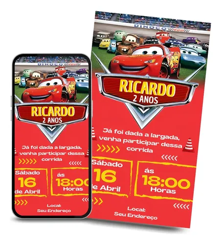 convite relâmpago mcqueen animado