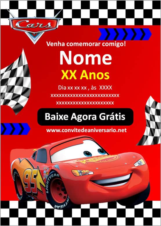 template convite mcqueen grátis