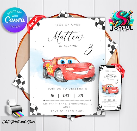 convite carros disney aniversário