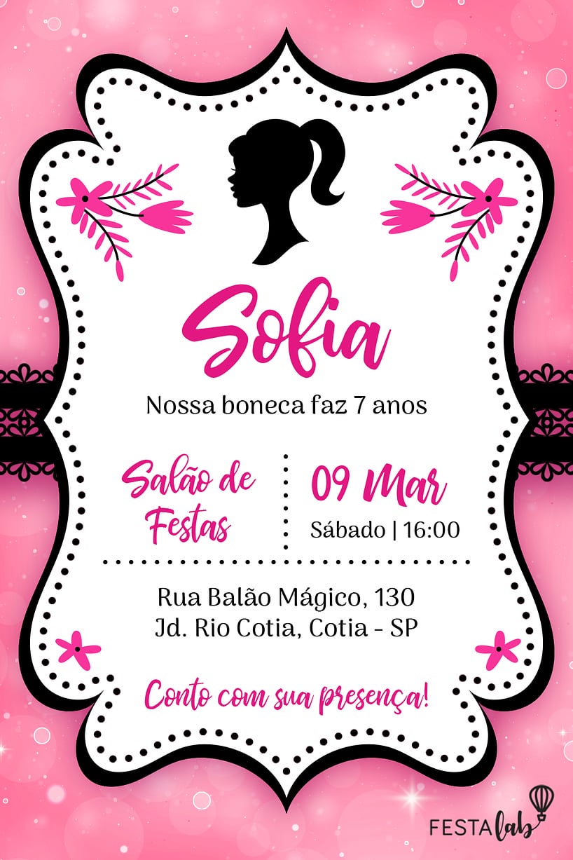 convite físico festa barbie
