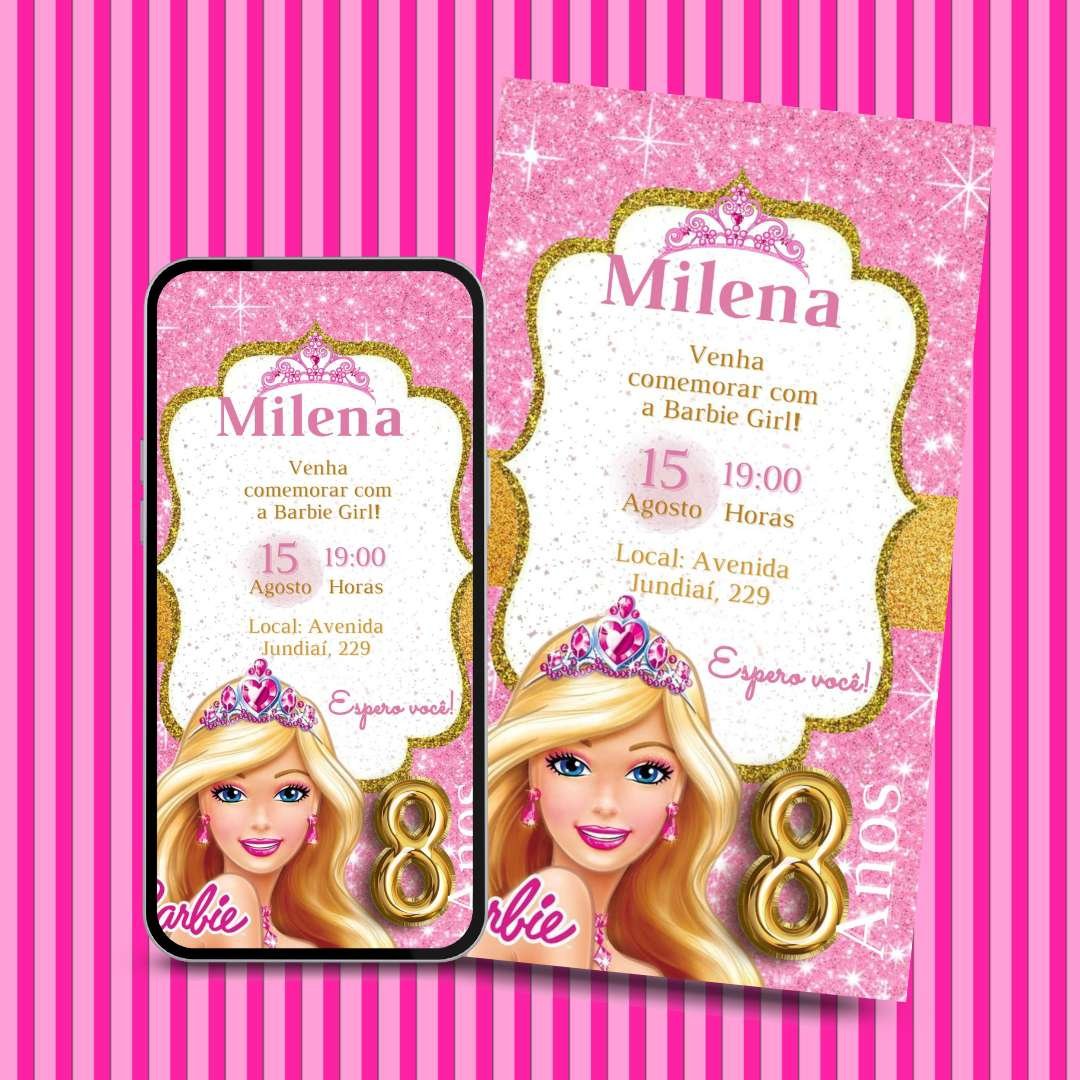 convite festa barbie vintage